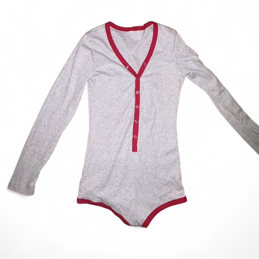 Gray and Red Long Sleeve Bodysuit
